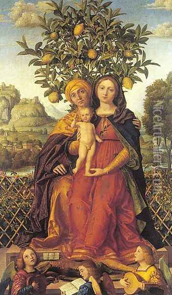The Virgin and Child with Saint Anne 1510-15 Oil Painting - Girolamo dai Libri