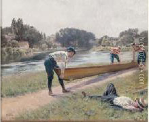 La Preparation De L'aviron, Circa 1890 Oil Painting - Ferdinand Joseph Gueldry