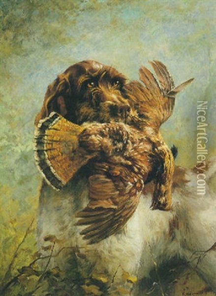 Griffon With Grouse Oil Painting - Percival Leonard Rosseau