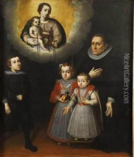 Virgen Con El Nino Entregando Rosarios A Tres Infantes Con Su Aya Oil Painting - Carlo Ceresa