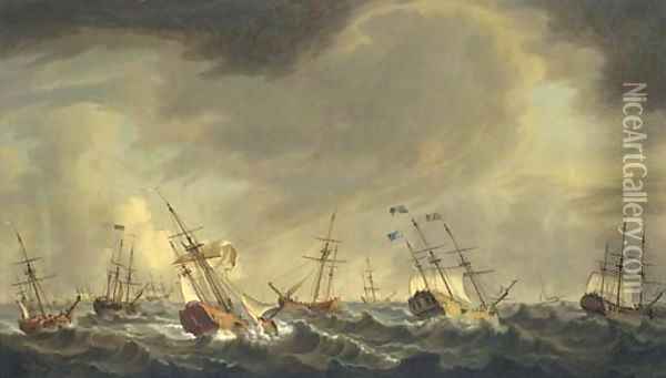 The flotilla carrying Princess Charlotte to England for her marriage to King George III, 1761 Oil Painting - Thomas Allen