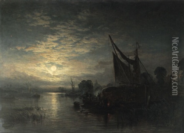 Moonlight On The Avon Oil Painting - Samuel Bough