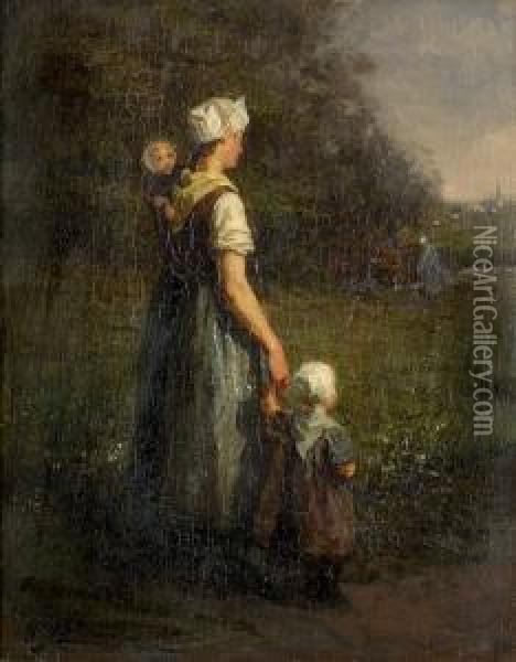 Bauerin Mit Zwei Kindern. Oil Painting - Jacobus Frederick Sterre De Jong