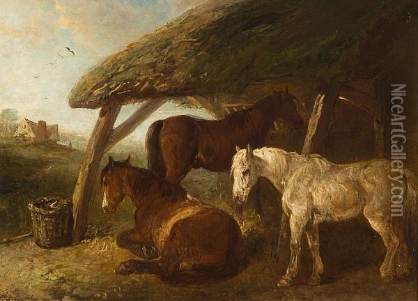 Horses Sheltering In A Barn Oil Painting - Edward Robert Smythe