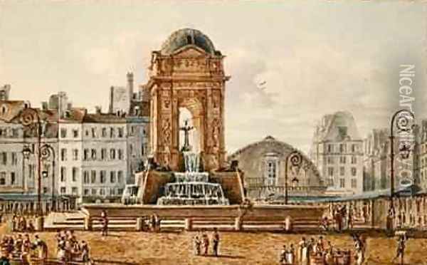 View of the Place and Fountain in the Marche des Innocents Paris Oil Painting - Victor Jean Nicolle