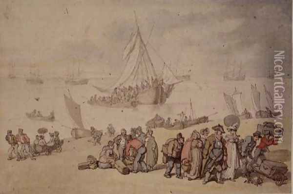 Disembarkation at the Medina Oil Painting - Thomas Rowlandson