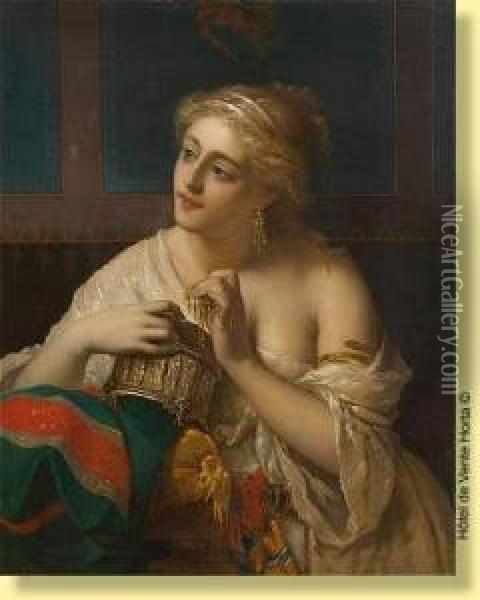 La Femme Aux Bijoux Oil Painting - Pierre Oliver Joseph Coomans
