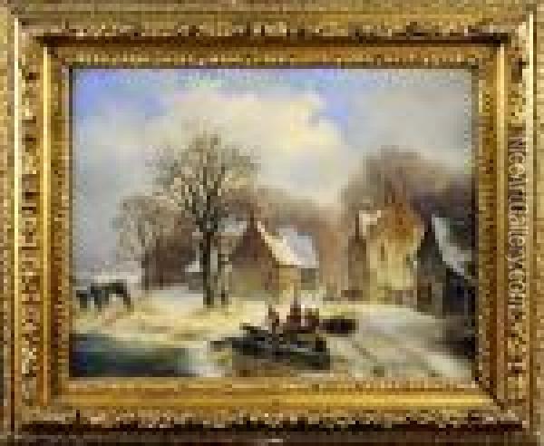 Vue De Village En Hiver Oil Painting - Anthonie Jacobus Van Wyngaerts