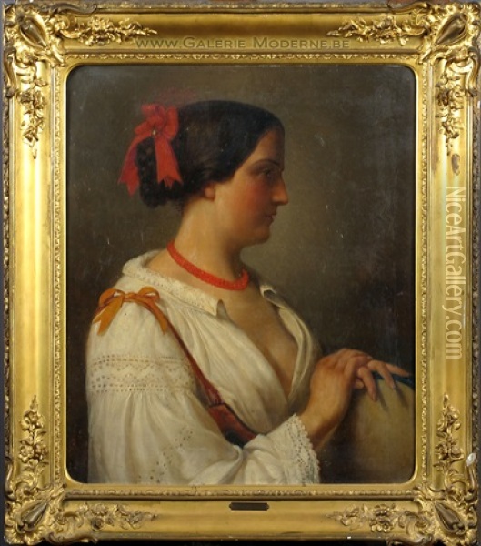 Jeune Femme Au Tambourin Oil Painting - Albert Pierre Roberti