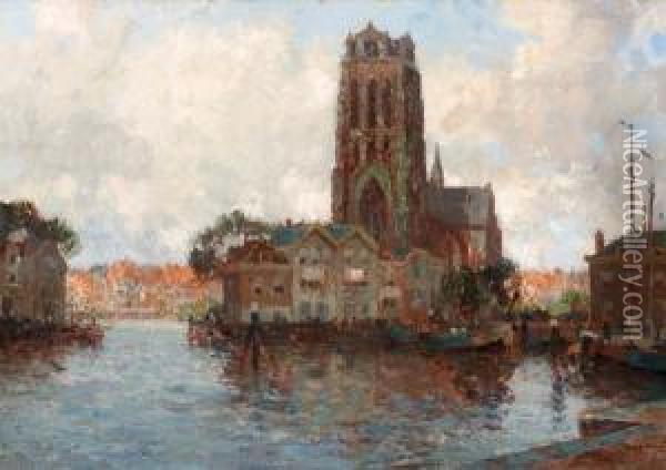 Onze Lieve Vrouwekerk, Dordrecht Oil Painting - Gerardus Johannes Delfgaauw