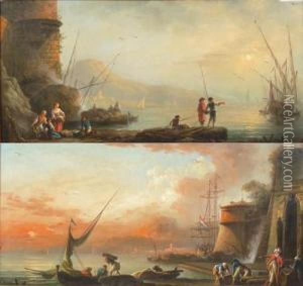 Marine Con Figure E Imbarcazioni Oil Painting - Guiseppe Signorini