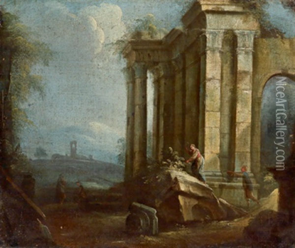 Architektonisches Capriccio Mit Figuren Oil Painting - Giovanni Paolo Panini
