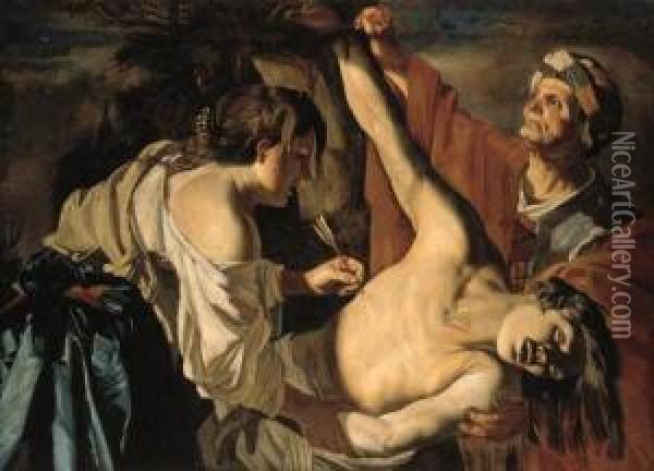 Saint Sebastian Nursed By Saint Irene Oil Painting - Dirck Van Baburen