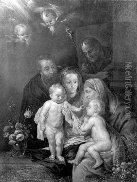 La Sainte Famille Et Saint Antoine De Padoue Oil Painting - Balthasar Beschey