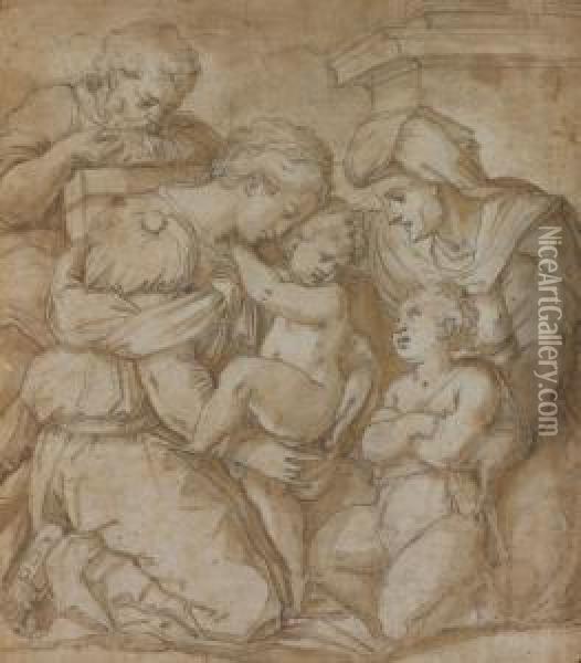 Sainte Famille Avec Sainte Elisabeth Et Saintjean-baptiste Oil Painting - Giorgio Vasari