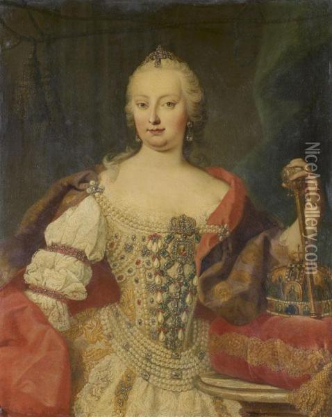 Portrait De L'imperatrice Marie-therese D'autriche Oil Painting - Martin Ii Mytens