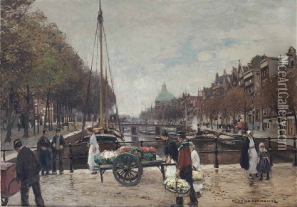 A View Of The Lutheran Koepelkerk At The Singel, Amsterdam Oil Painting - Heinrich Hermanns