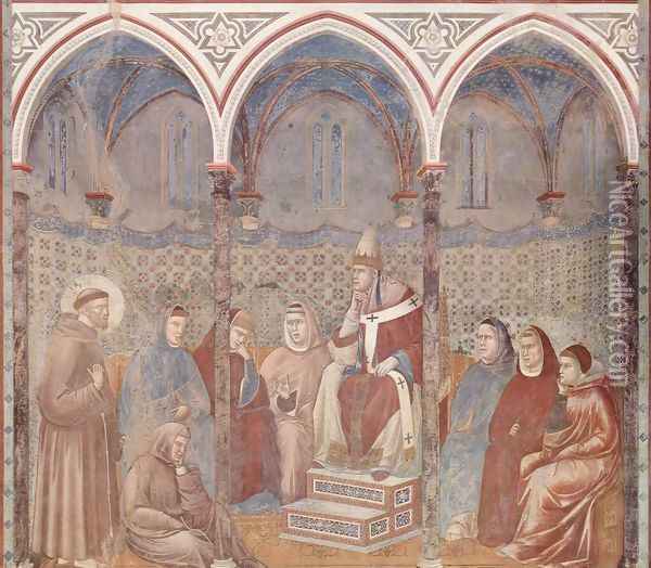 The sermon in front of the St. Francis Pope Honorius III Oil Painting - Giotto Di Bondone