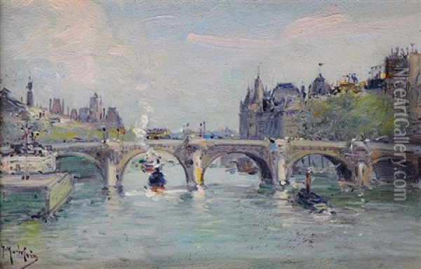 Vue De L'hotel De Ville Et Du Pont Neuf Oil Painting - Gustave Madelain