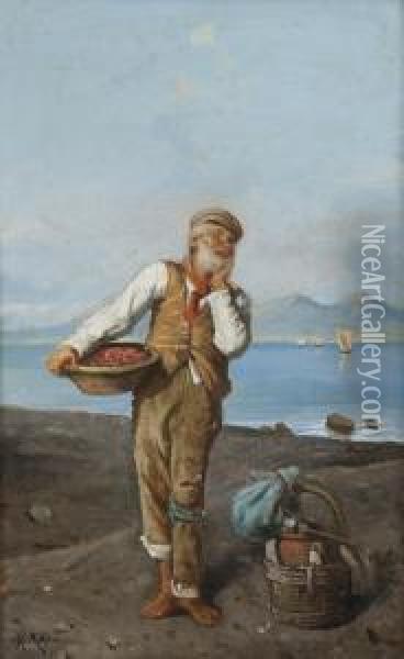 Pescatori Che Giocano A Carte Oil Painting - Achille Mollica