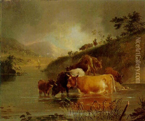 The Watering Spot Oil Painting - Alvan Fisher