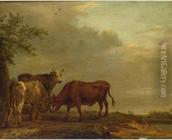 Fighting Bulls In A Landscape Oil Painting - Adriaen Van Den Velde