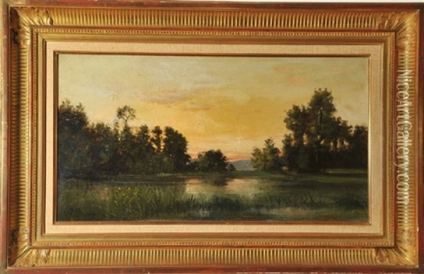 Waldlandschaft Mit Weiher In Abendlicher Stimmung Oil Painting - Pierre Delaunay
