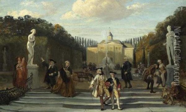 Elegant Group In A Park. Oil Painting - David Bles
