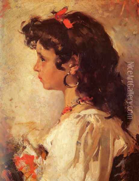 Cabeza de italiana (Head of a Italian Girl) Oil Painting - Joaquin Sorolla Y Bastida