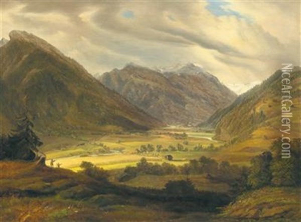 Walkers In The Gastein Valley Oil Painting - Emil Ludwig Lohr