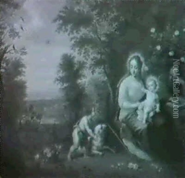 Die Hl. Familie Mit Dem Johannesknaben In Einer Bewaldeten  Landschaft Oil Painting - Balthasar Beschey