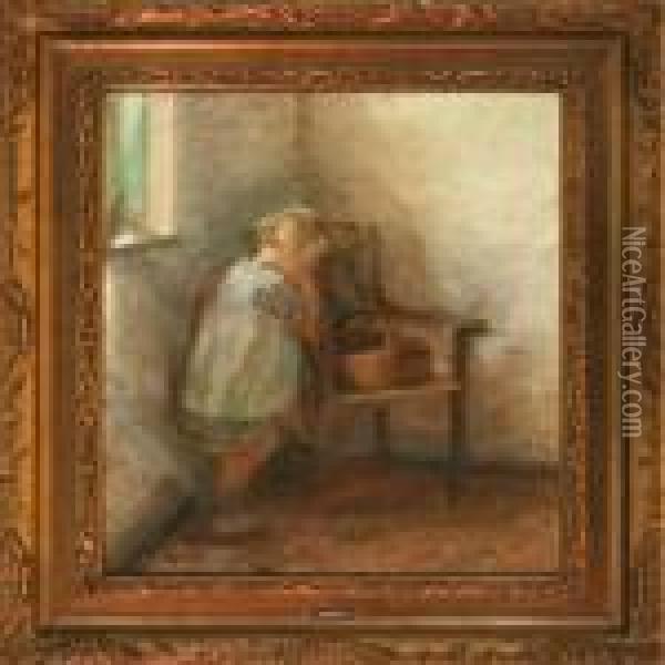 Girl By A Chair Oil Painting - Julius Paulsen
