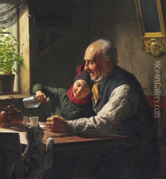 Grandfather's Schnapps Oil Painting - Johann Julius Exner