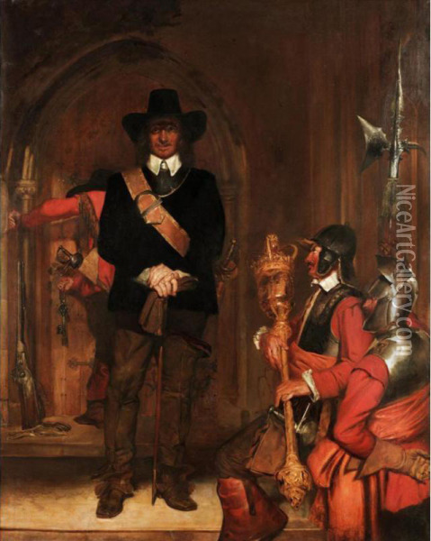 Oliver Cromwell Imrpisoning King Charles I Oil Painting - Alexander Christie