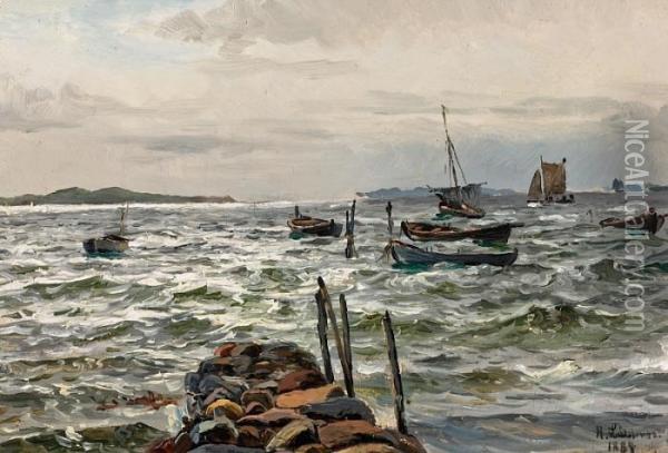 Prams In Windy Weather Oil Painting - Holger Peter Svane Lubbers