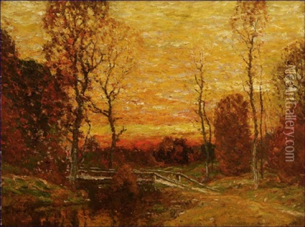 Sunset River Landscape Oil Painting - John Joseph Enneking