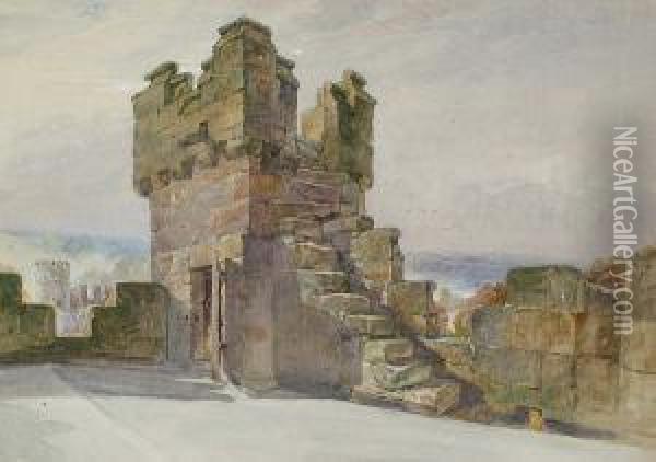View Of The Tower And Ramparts Of A Castle, Possibly Stirling Oil Painting - Joseph John Jenkins