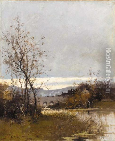On The Riverbank Oil Painting - Eugene Galien-Laloue