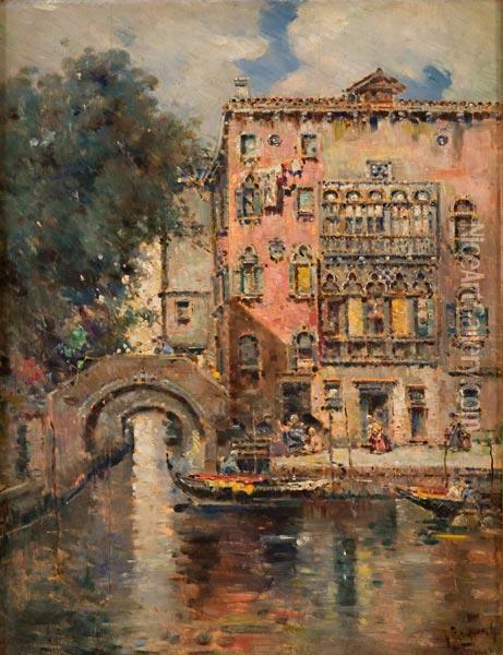 Palazzi Sui Canali Veneziani E Gondole Oil Painting - Antonio Maria de Reyna
