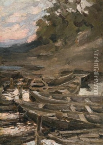 The Boats Oil Painting - Abram Efimovich Arkhipov