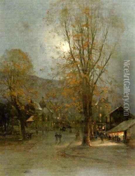 Village De Montagne, Effets De Nuit Oil Painting - Marie Joseph Leon Clavel