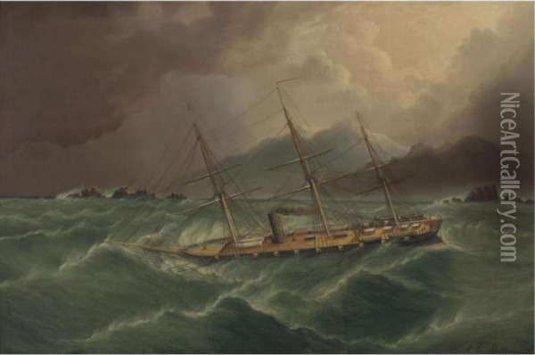 Packet Ship In A Storm At Tierra Del Fuego Oil Painting - James E. Buttersworth