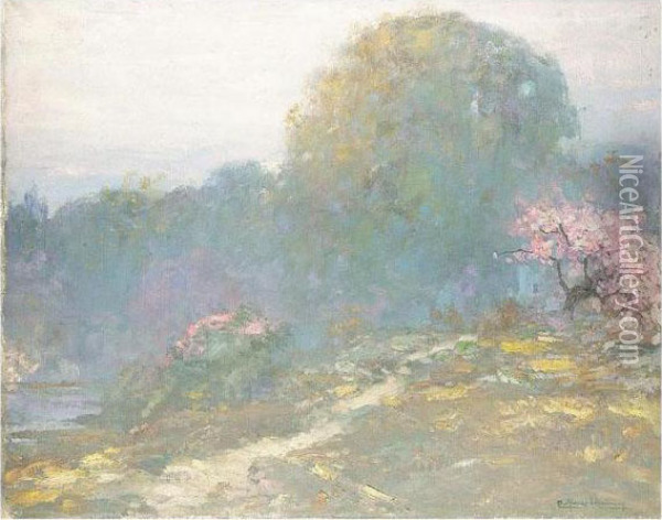 Cherry Trees In A Landscape Oil Painting - Pierre Amedee Marcel-Beronneau
