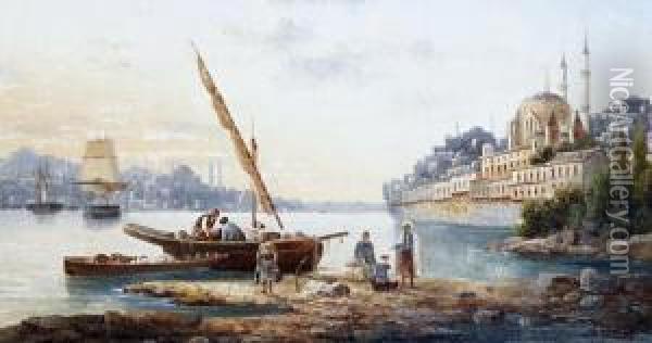 Istanbul From The Bosphorus Oil Painting - Anton Schoth