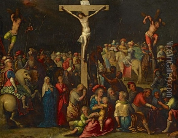 Vielfigurige Kreuzigungsszene Oil Painting - Louis de Caullery