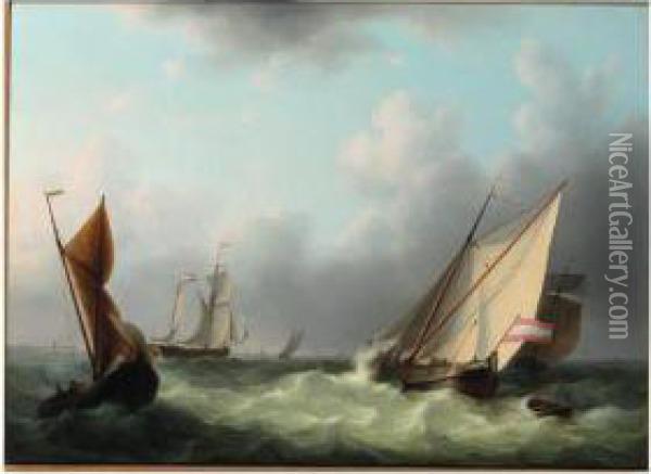 Dutch Hookers At A Stiff Breeze Oil Painting - Martinus Schouman