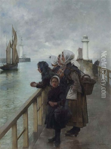Watching The Sea, Boulogne Harbour, France Oil Painting - Albert Chevallier Tayler