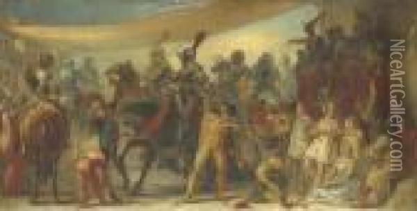 Knights Preparing For A Tournament Oil Painting - Sir John Everett Millais
