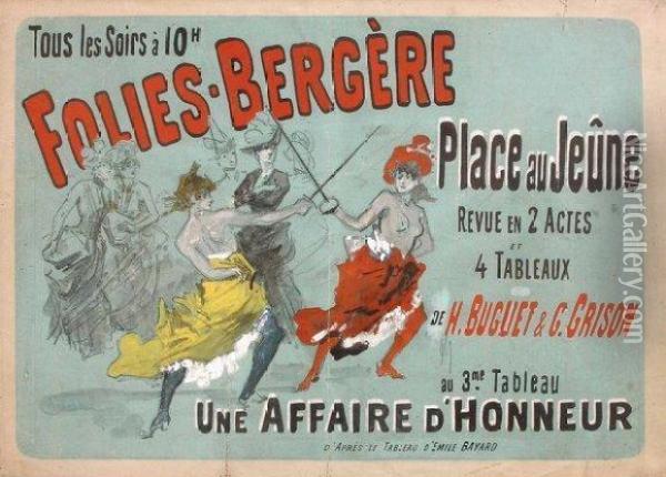  Folies Bergere-place Au Jeune-une Affaire D'honneur  Oil Painting - Jules Cheret