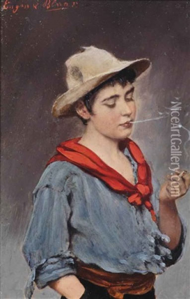 The Little Smoker Oil Painting - Eugen von Blaas